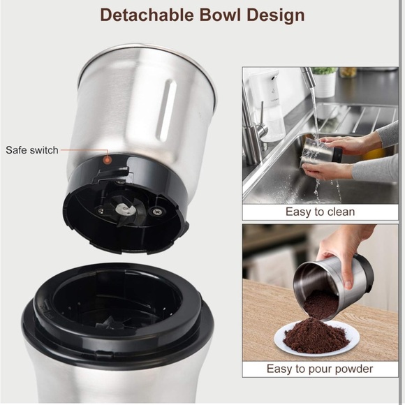 Electric⚡️Coffee Grinder&Spice Grinder w 2 StainlessSteel Blades Removable Bowls - Picture 8 of 8